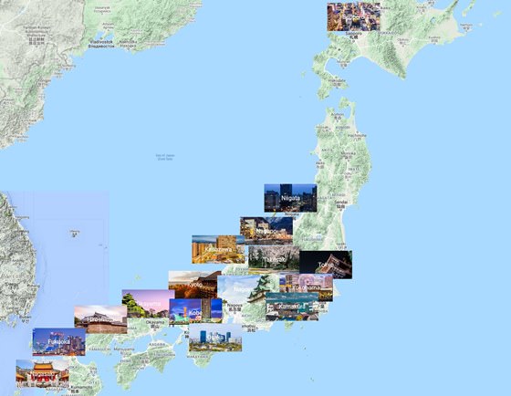 Japonya’da şehirler haritası