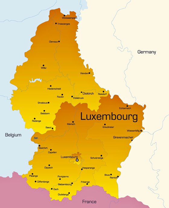Map of cities in Luxemburg