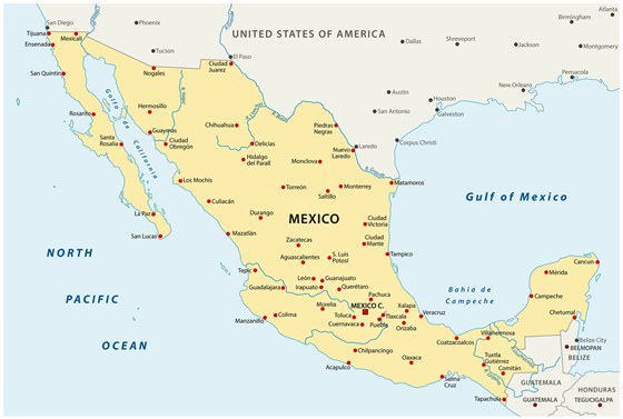 Map of cities in Mexico