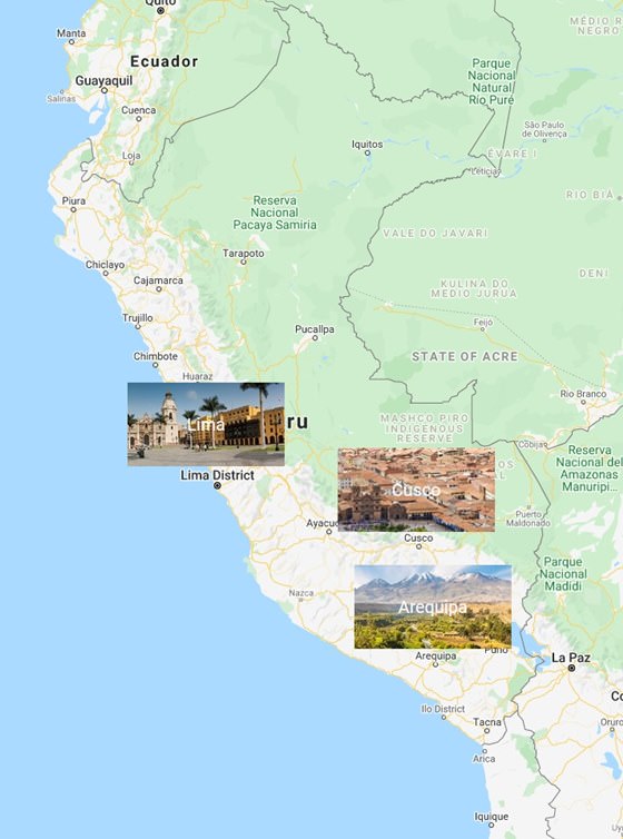Map of cities in Peru
