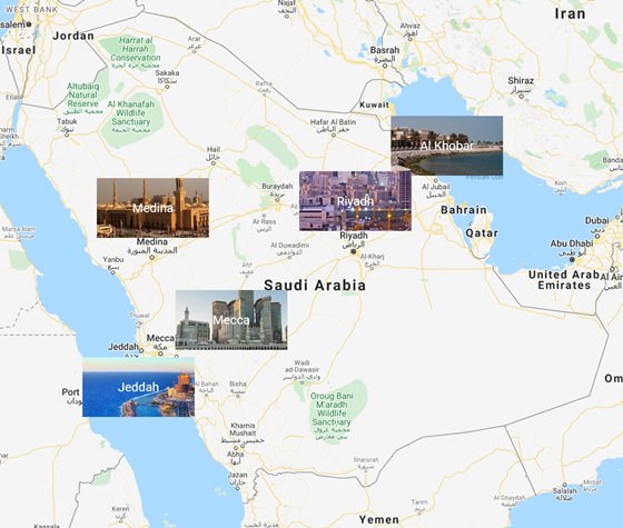 Map of cities in Saudi Arabia