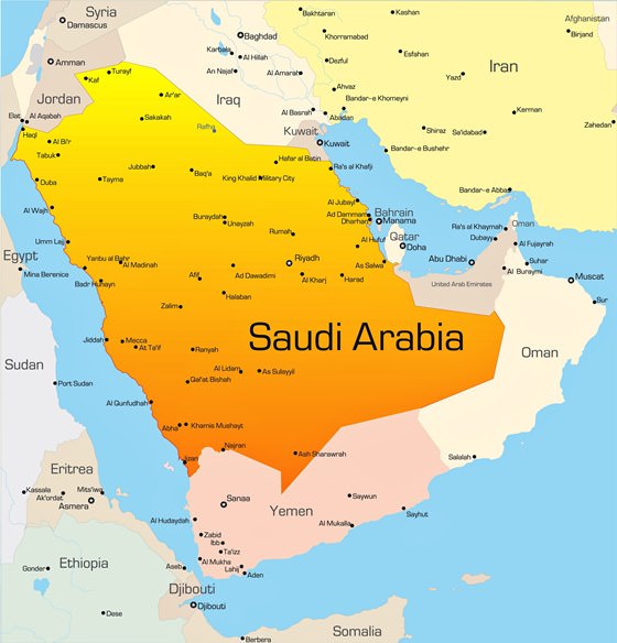Map of cities in Saudi Arabia