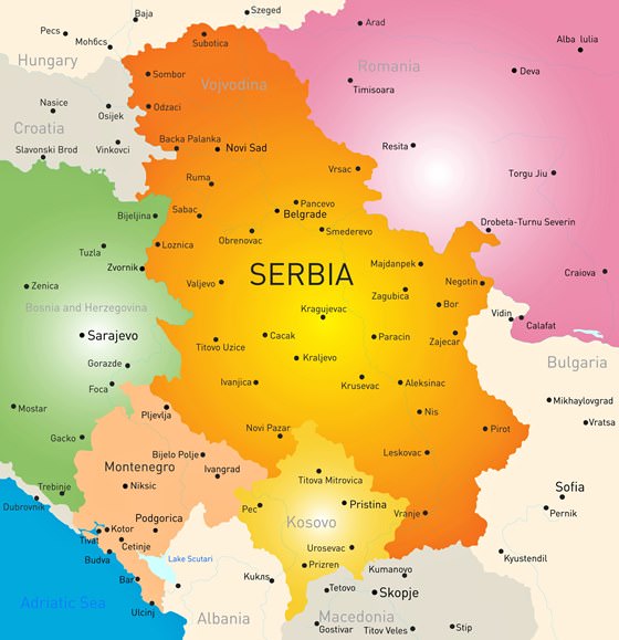Map of cities in Serbia