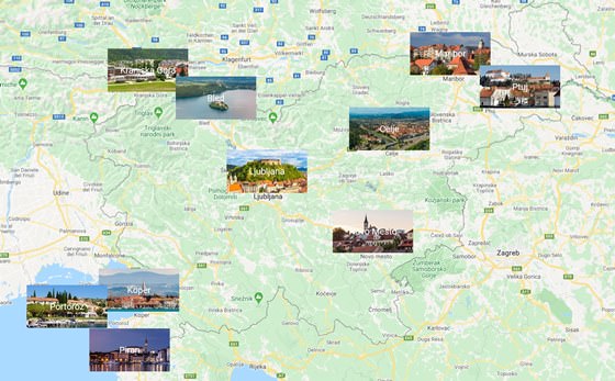 Map of cities in Slovenia
