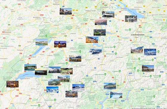 Map of cities in Switzerland