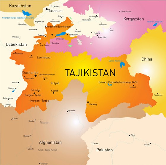 Map of cities in Tajikistan