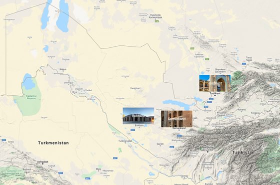 Mapa de ciudades de Uzbekistán