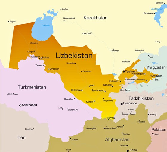 Mapa de ciudades de Uzbekistán