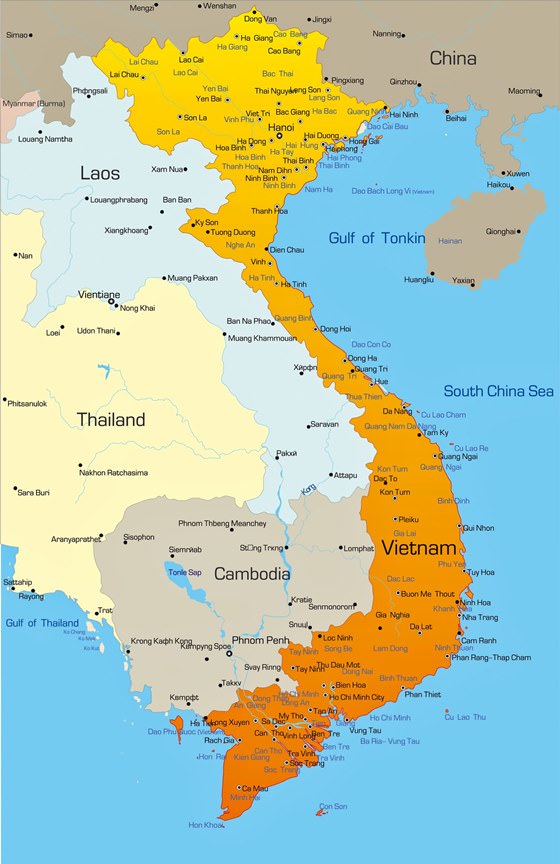 Mapa de ciudades de Vietnam