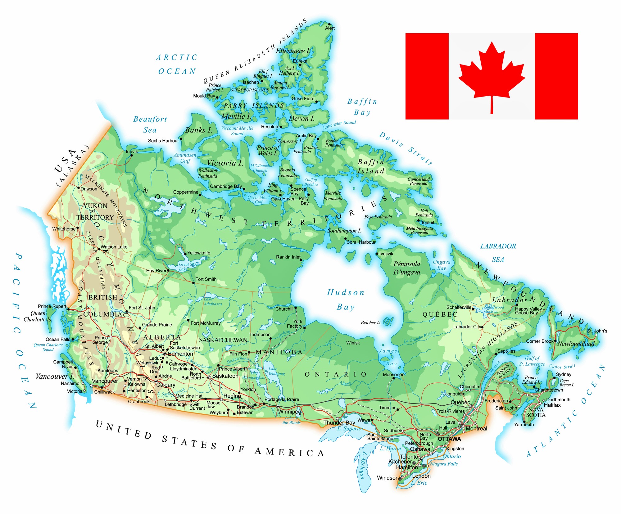 Kanada Physische Karte der Erleichterung - OrangeSmile.com