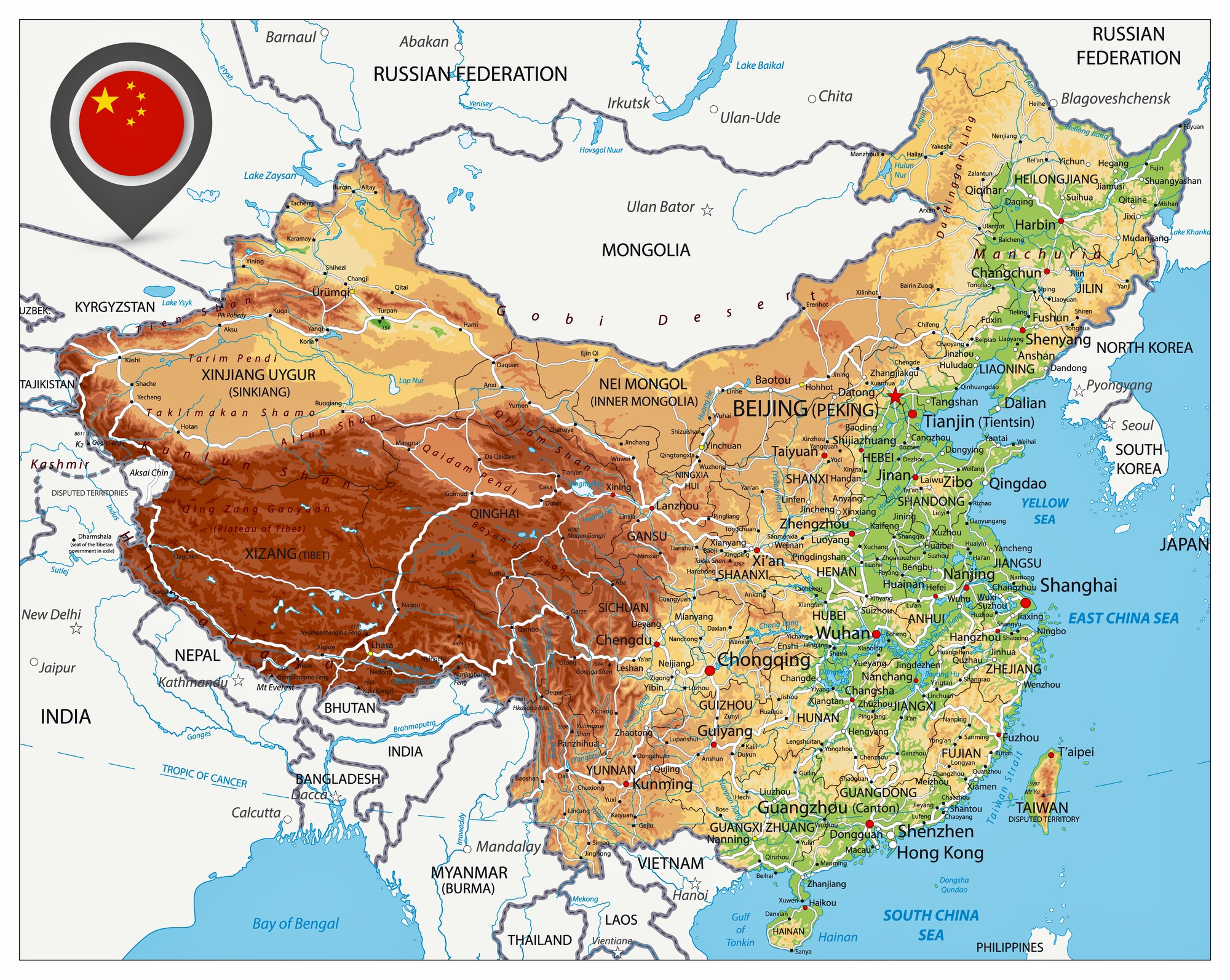 China Physical Map of Relief - OrangeSmile.com