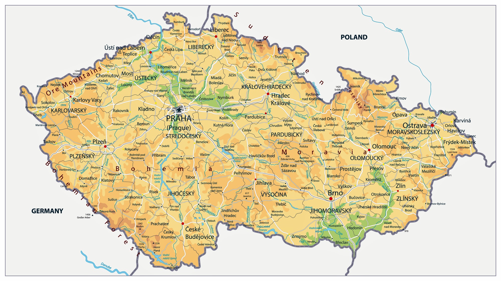 Physical Map Of Czech Republic Ezilon Maps - Bank2home.com