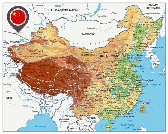 Карта рельефа Китая