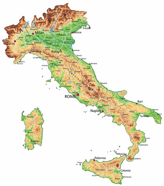 İtalya’nın kabartma haritası