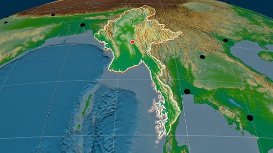 Relief map of Myanmar-Burma