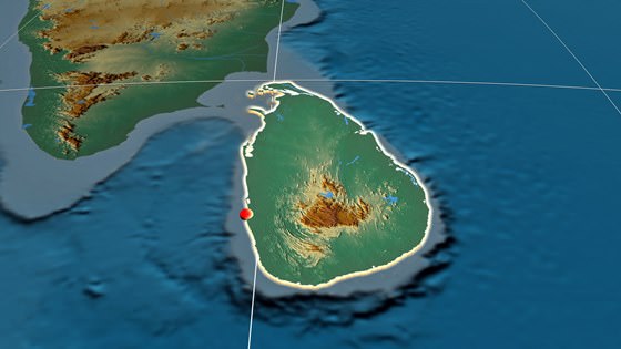 Mapa en relieve de Sri Lanka