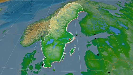 Карта рельефа Швеции