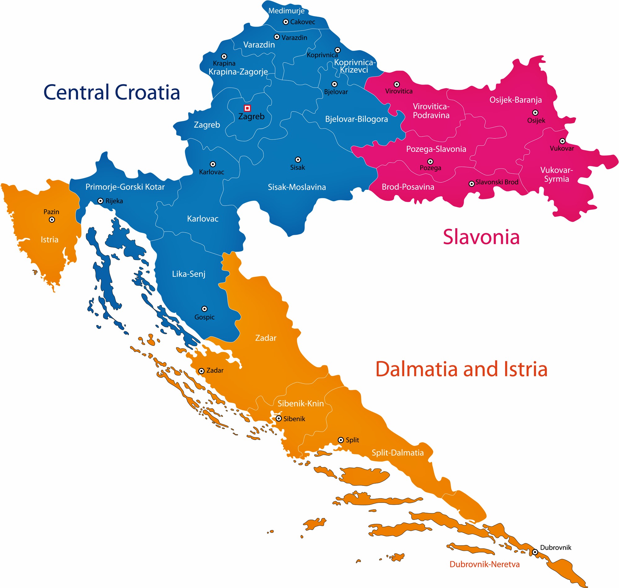 Kroatien Karte der Regionen und Provinzen - OrangeSmile.com