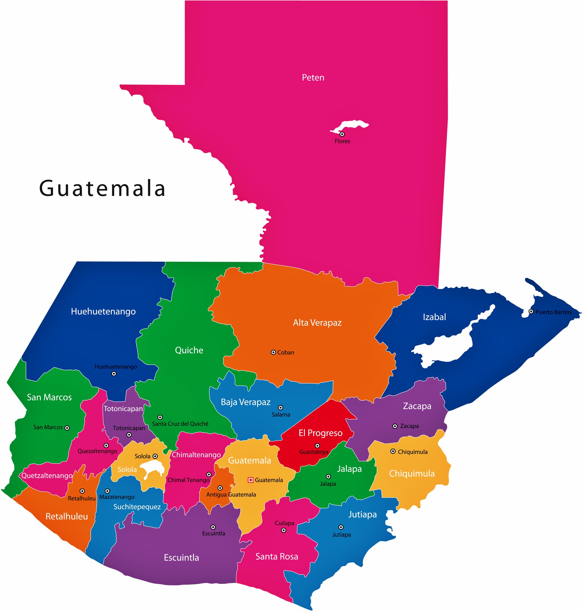 Provinces map of Guatemala.