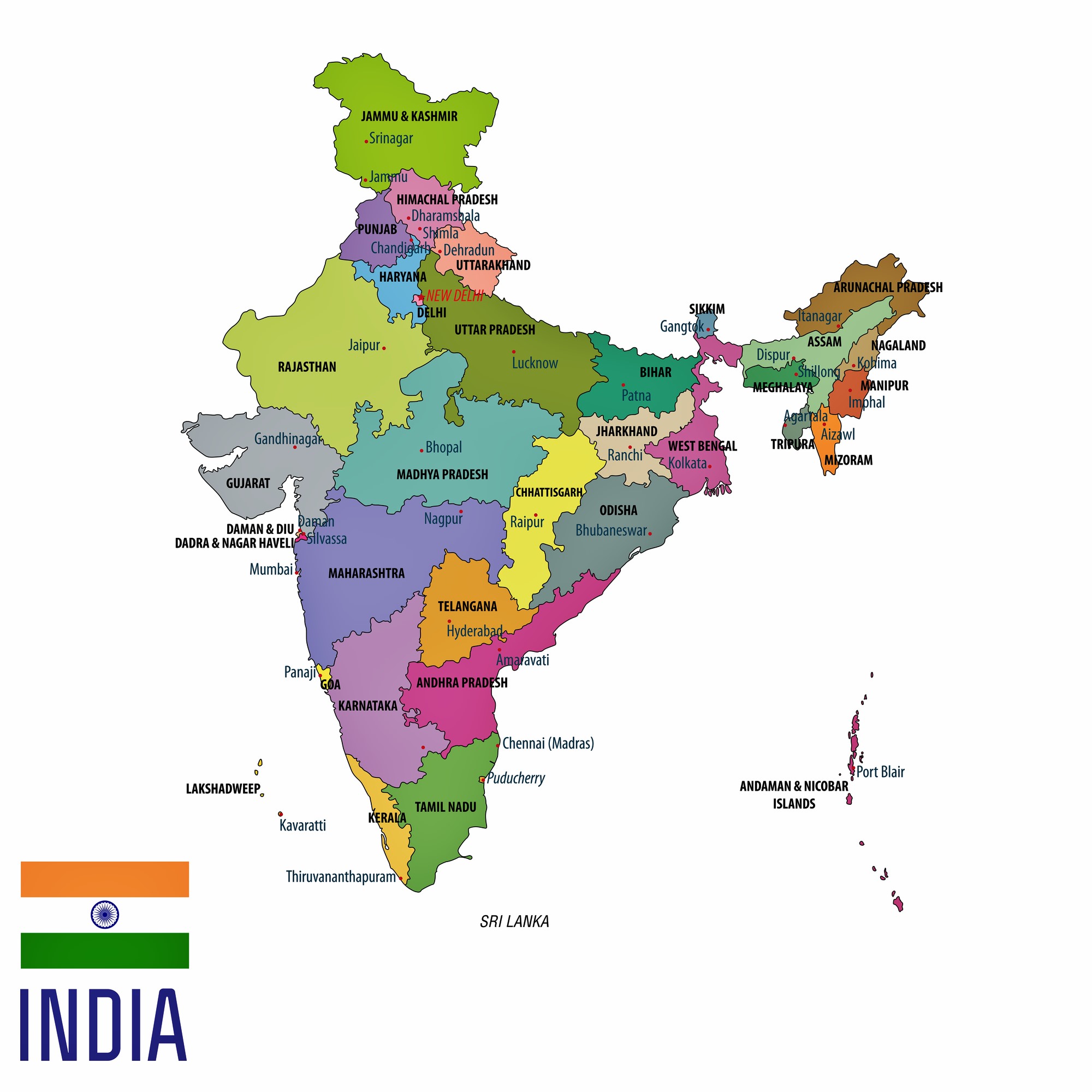 Hindistan Bölgeler ve İller Haritası - OrangeSmile.com