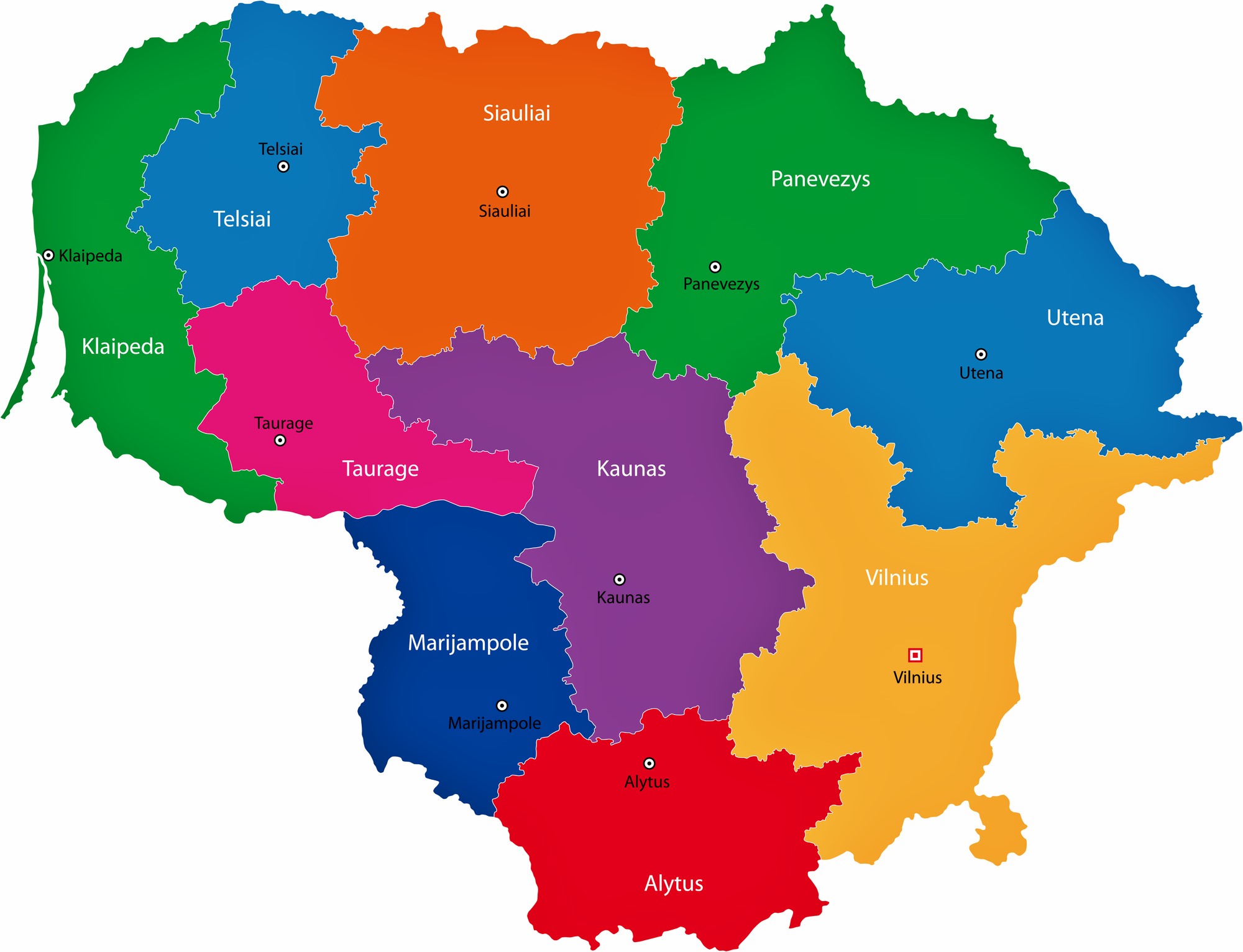 Карта регионов и провинций Литвы с возможностью скачивания и печати -OrangeSmile.com