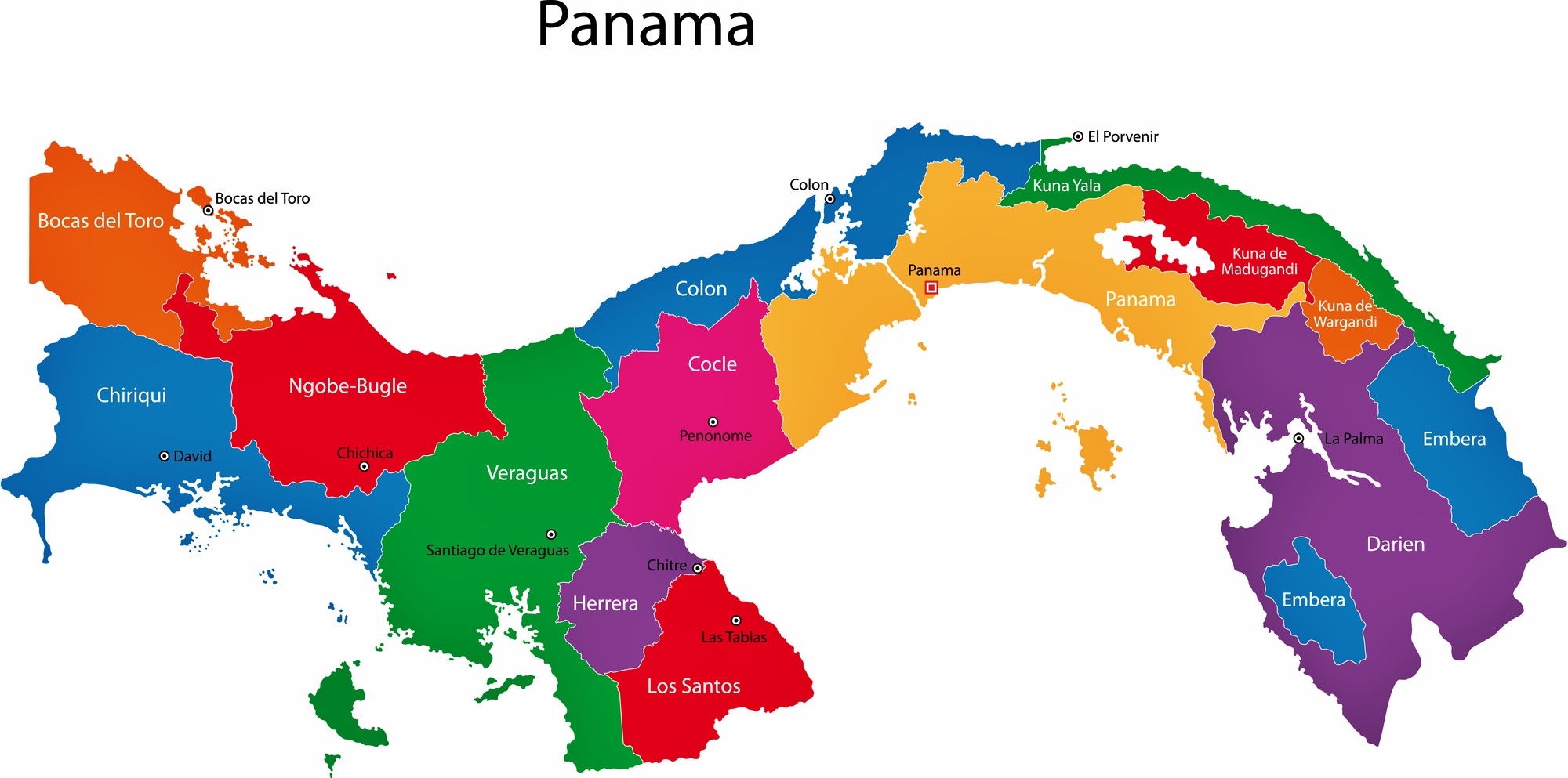 Mapa de regiones y provincias de Panamá - OrangeSmile.com