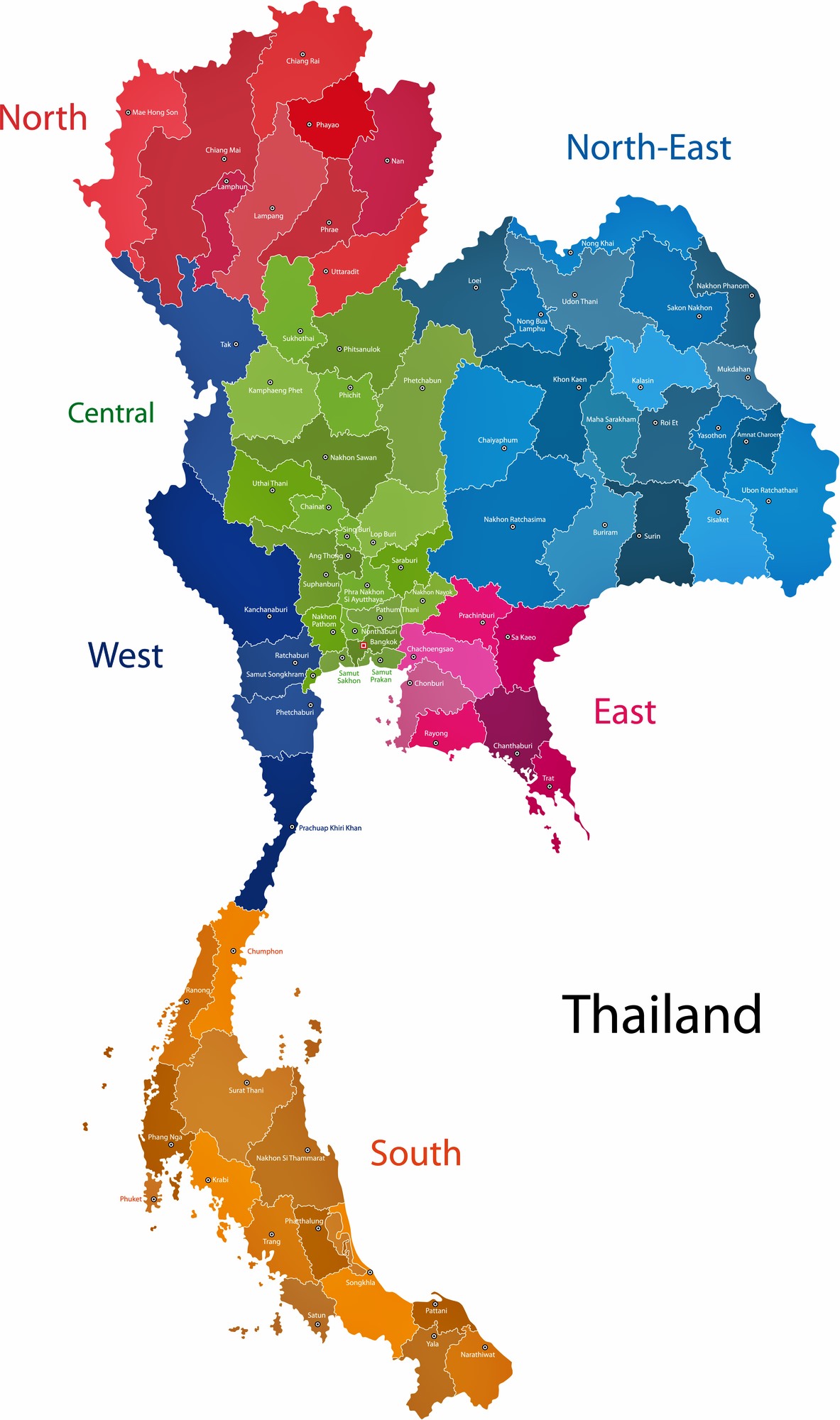 Thailand Map of Regions and Provinces - OrangeSmile.com