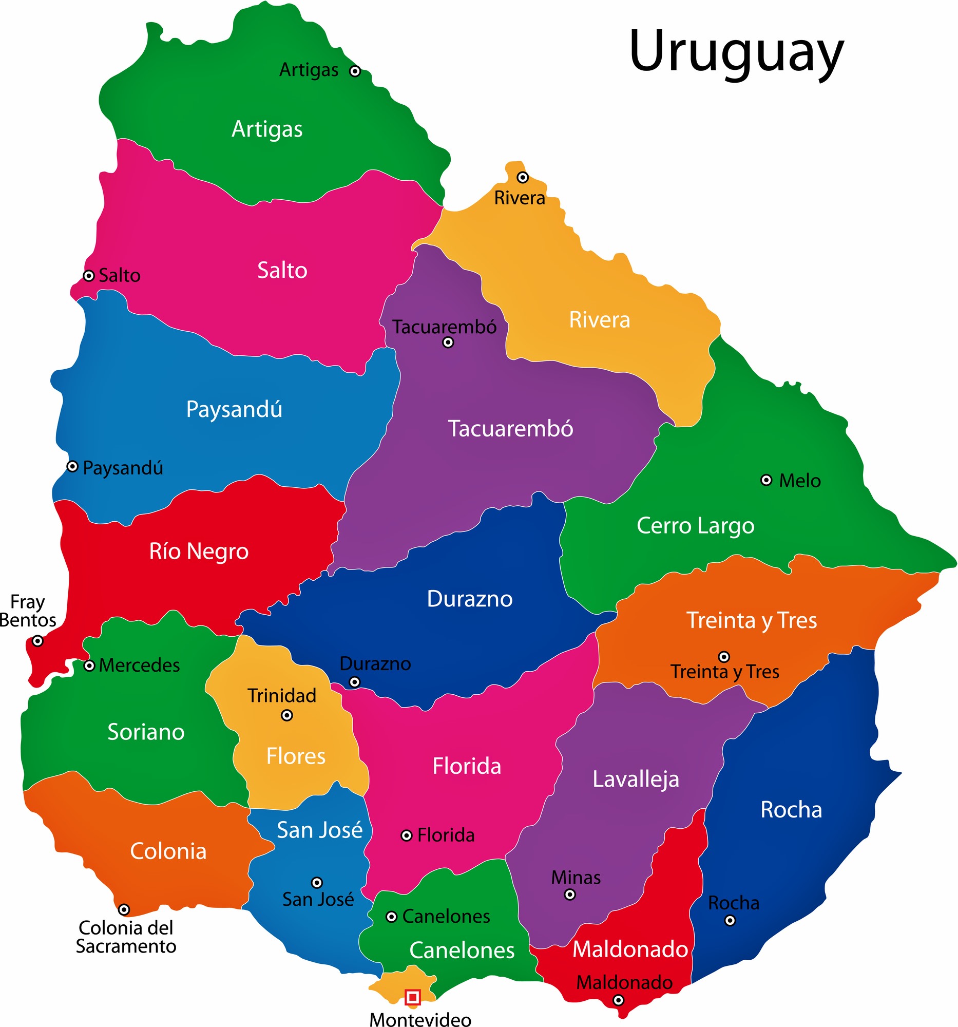 Карта регионов и провинций Уругвая с возможностью скачивания и печати -OrangeSmile.com