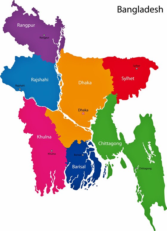 Map of regions in Bangladesh