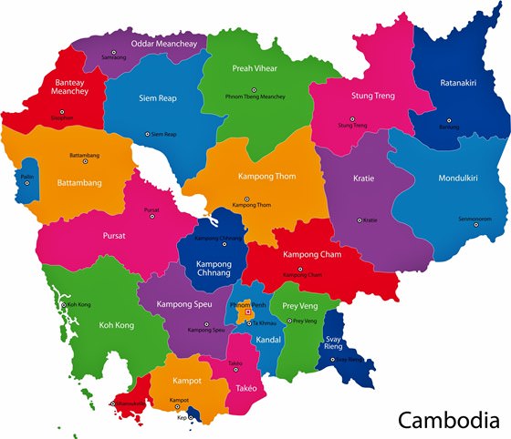 Kamboçya’da bölgelerin haritası