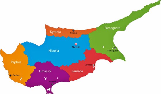 Map of regions in Cyprus