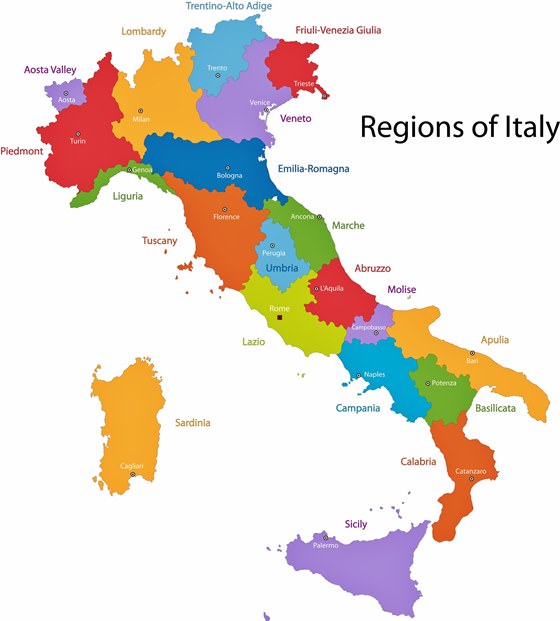 Karte der Regionen in Italien