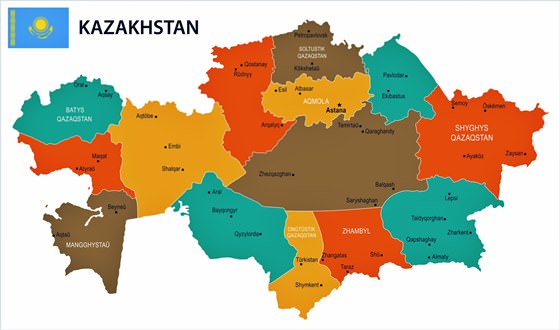 Karte der Regionen in Kasachstan