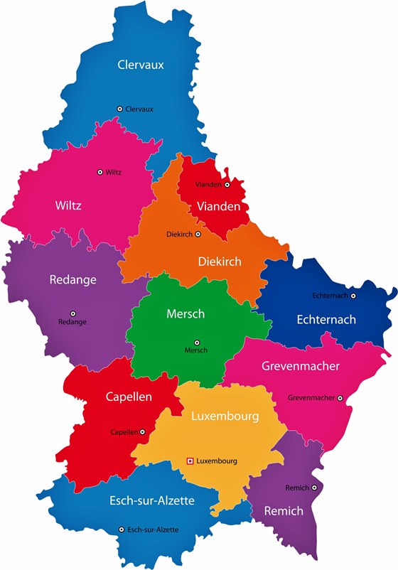 Mapa de regiones de Luxemburgo