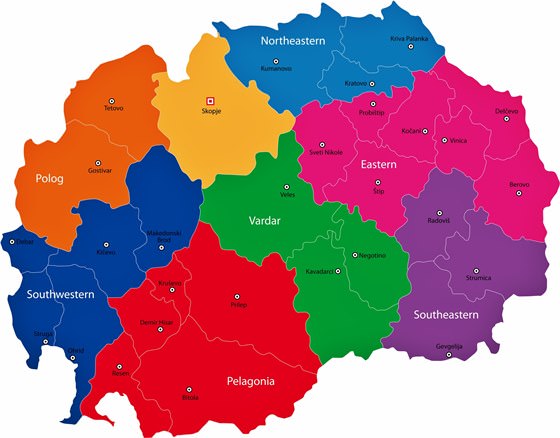 Karte der Regionen in Mazedonien