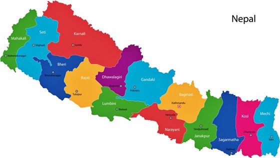 Karte der Regionen in Nepal
