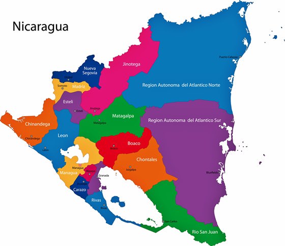Map of regions in Nicaragua