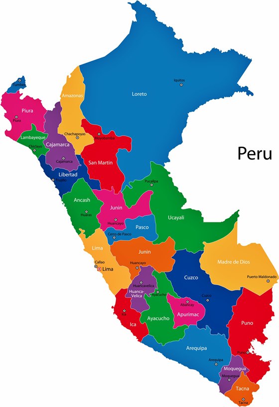 Map of regions in Peru