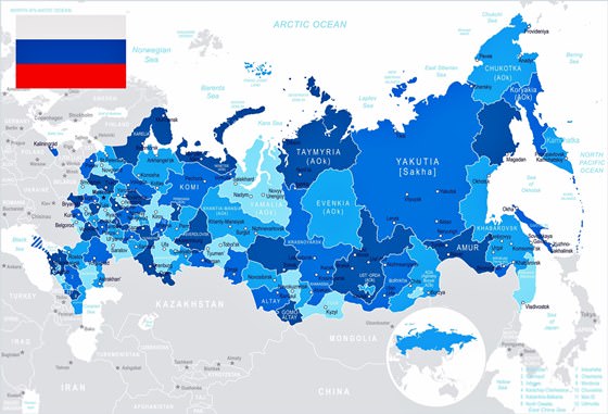 Map of regions in Russia