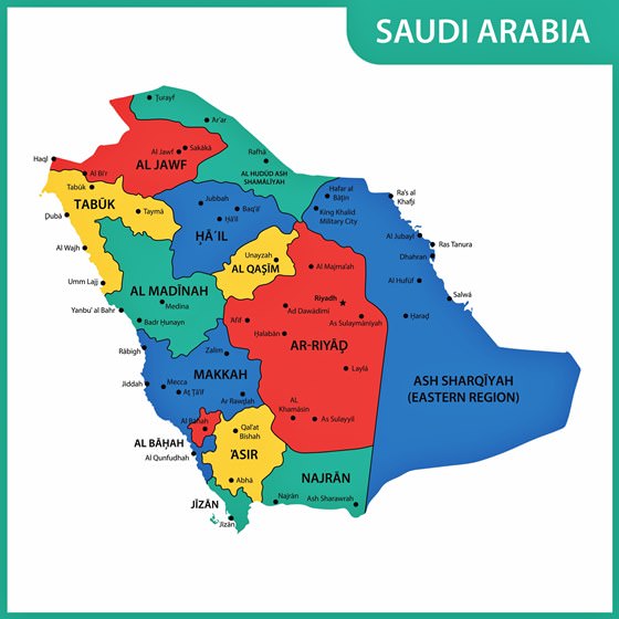 Map of regions in Saudi Arabia