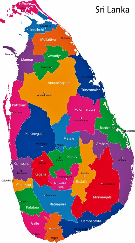 Sri Lanka’da bölgelerin haritası