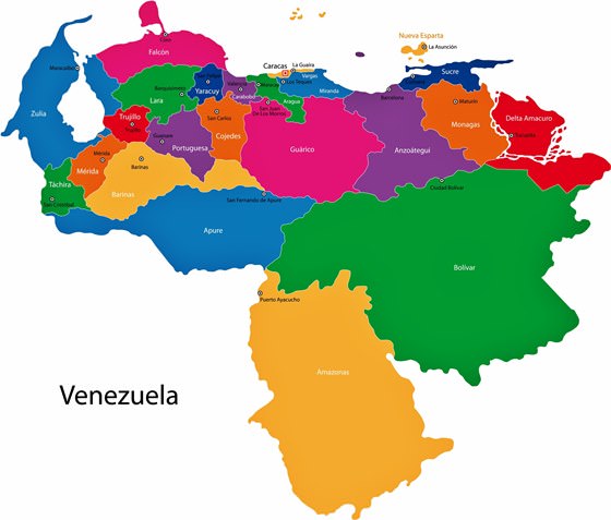 Venezuella’da bölgelerin haritası
