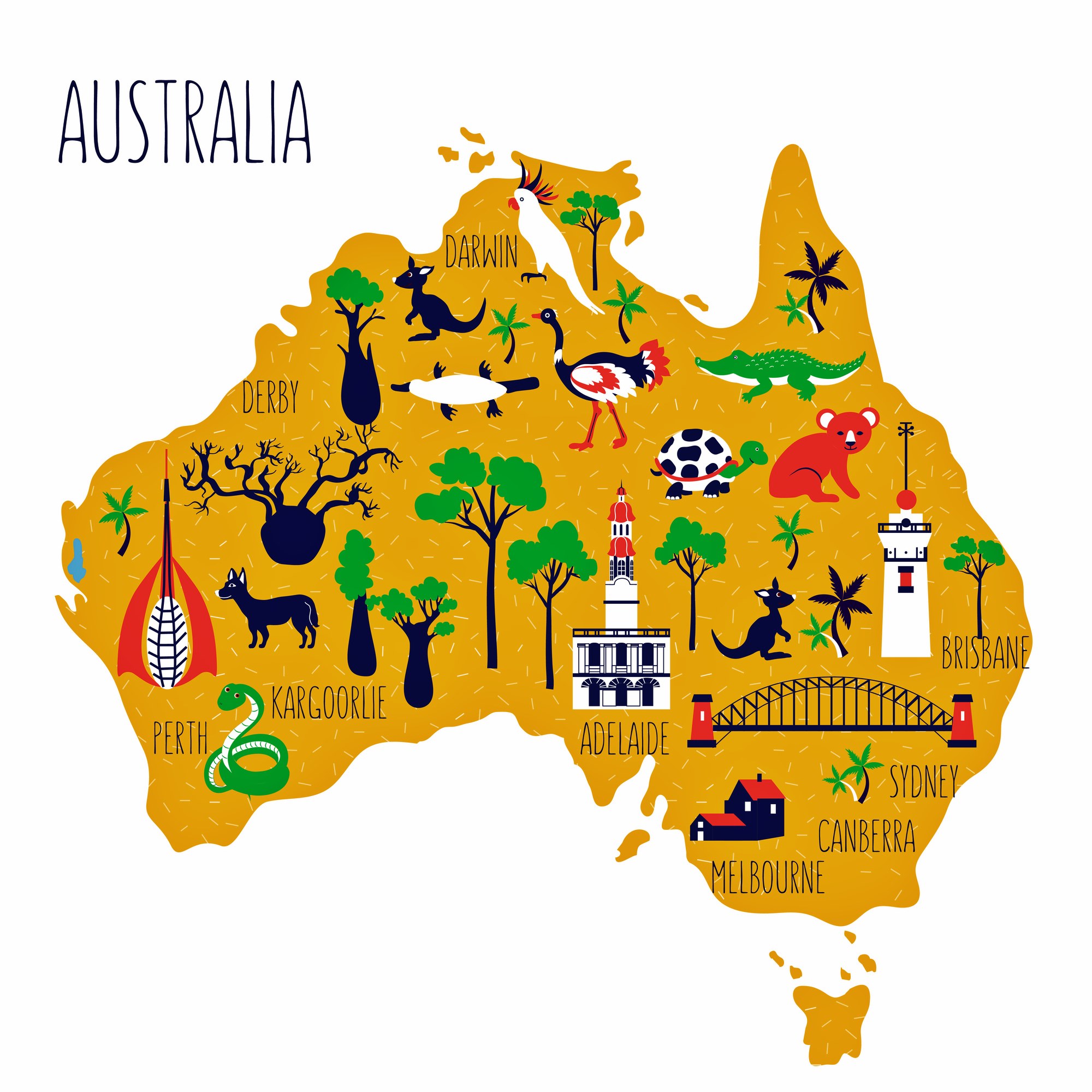 australia map with tourist attractions