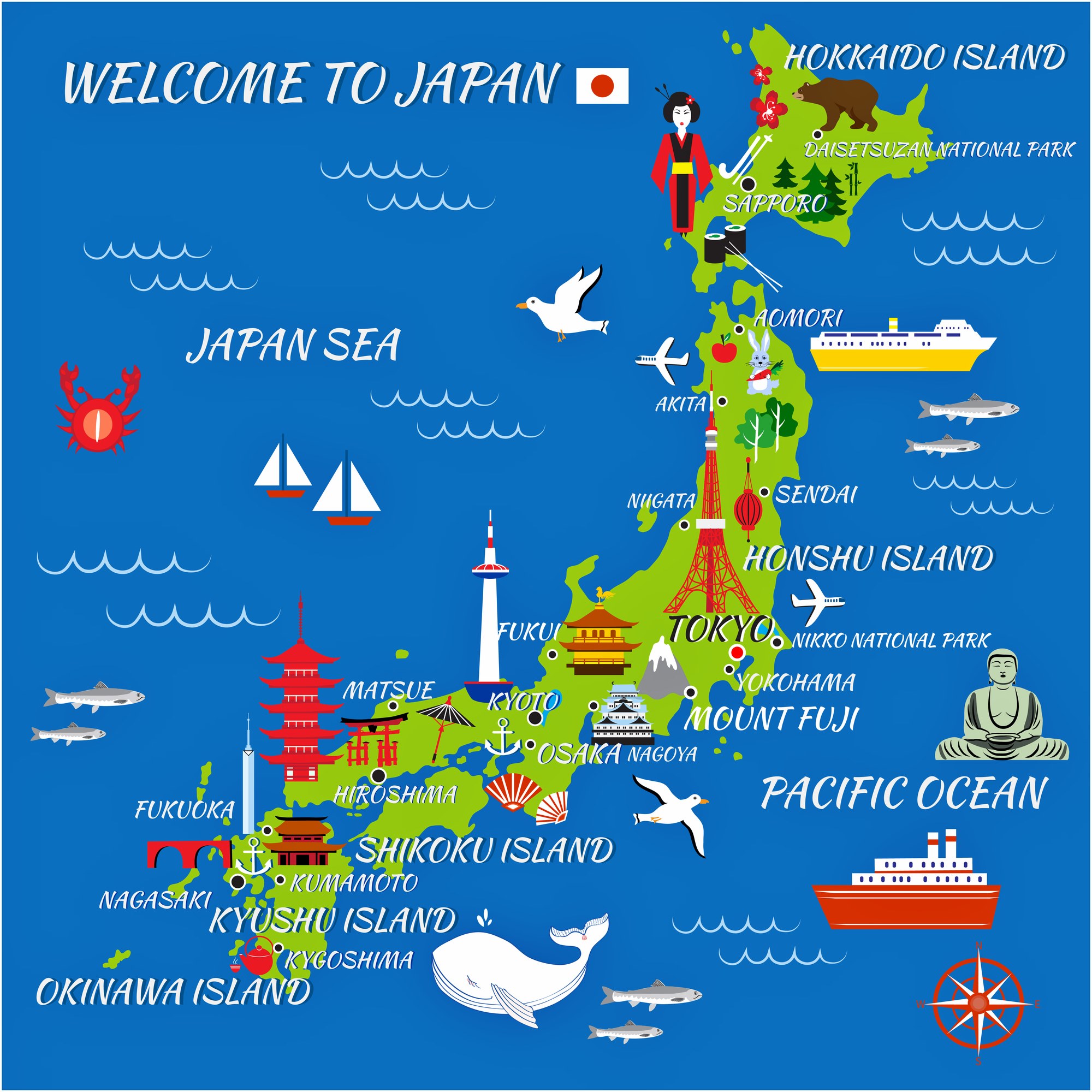 Japan Map of Major Sights and Attractions - OrangeSmile.com