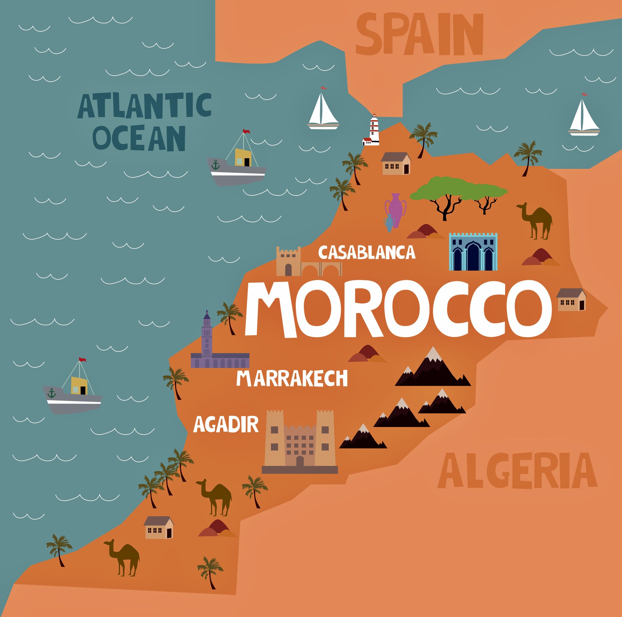 Mapa de atracciones de Marruecos - OrangeSmile.com