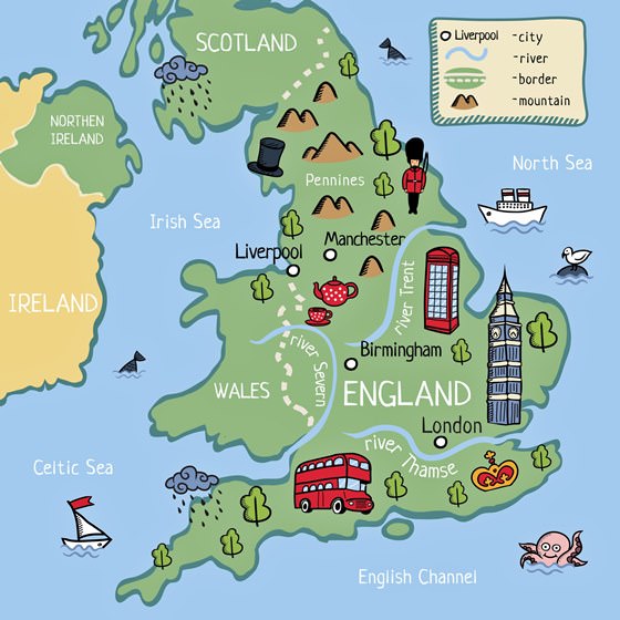 Map of sights in Great Britain