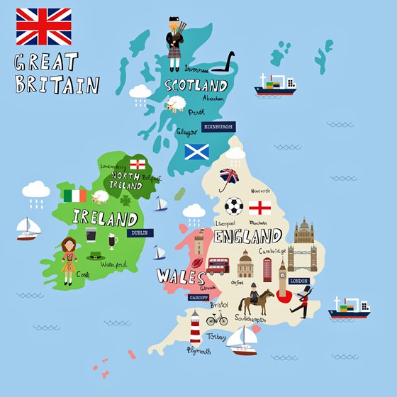 Mapa de lugares de interés en Gran Bretaña