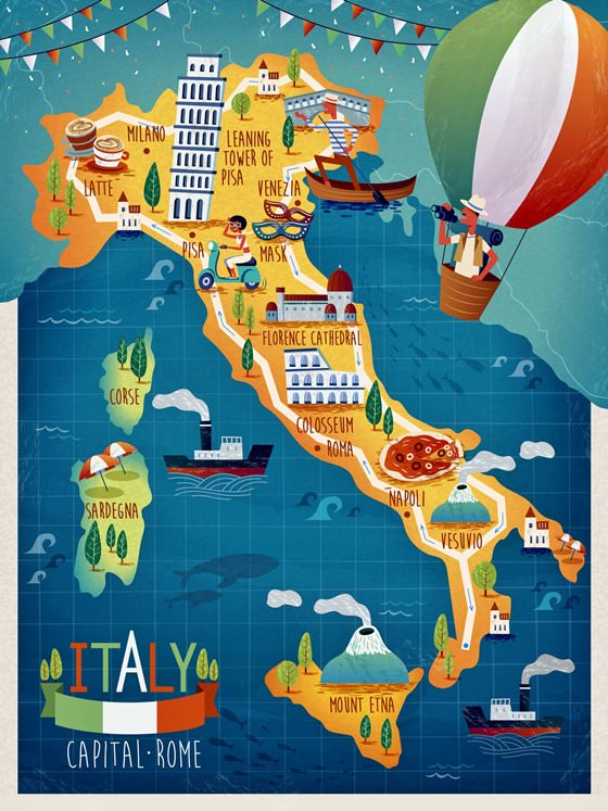 Mapa de lugares de interés en Italia