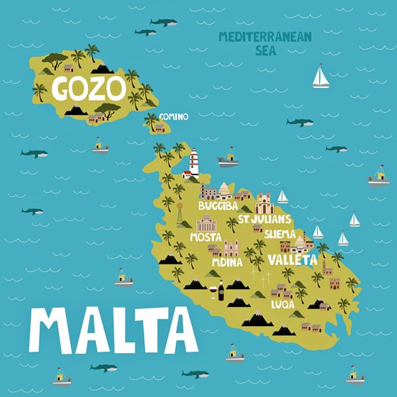Mapa de lugares de interés en Malta