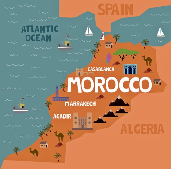Mapa de lugares de interés en Marruecos